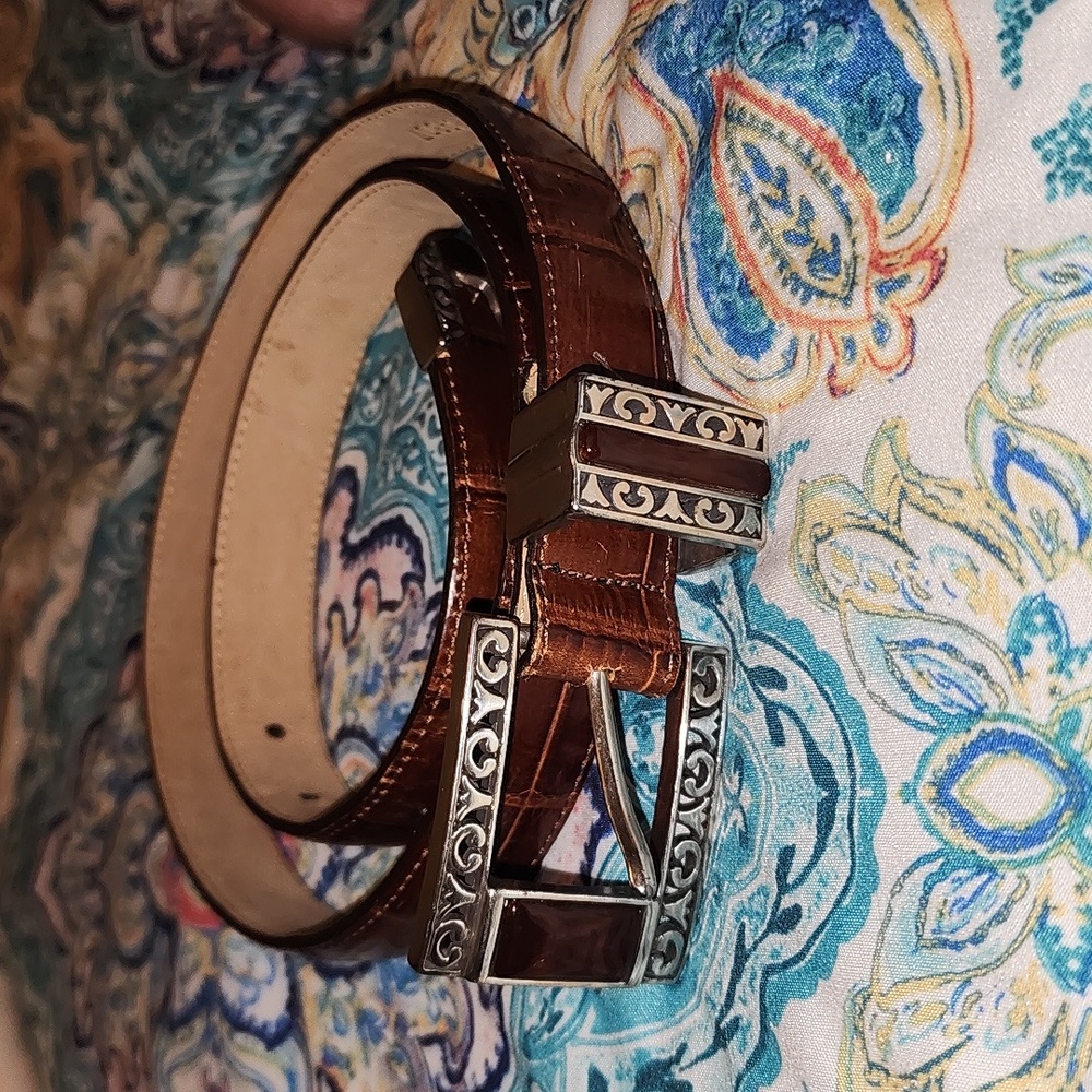 Brighton Vintage Womens Brown Decorative Alligator Leather Belt Size Large.